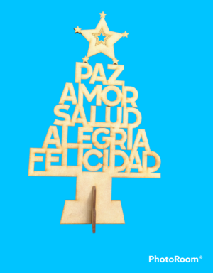 NAVIDAD ARBOL CON FRASE Y ESTRELLA MDF 30 CM