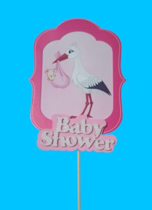 ADORNO PINCHE ECONOMICO BABY SHOWER CIGUEÑA ROSA