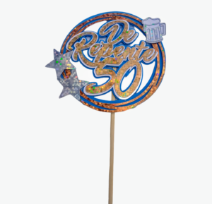 TOPPER HOLOGRAFICO DE REPENTE 50 CON CERVEZA Y CON FLOR