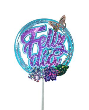 TOPPER HOLOGRAFICO FELIZ DIA CON FLOR Y CON CERVEZA