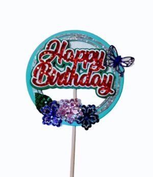 TOPPER HOLOGRAFICO HAPPY BIRTHDAY CON FLOR Y CON CERVEZA