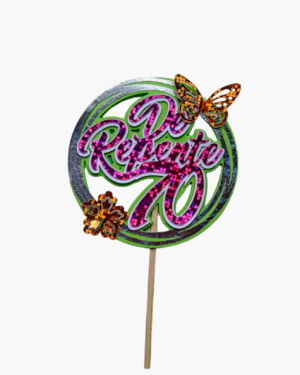 TOPPER HOLOGRAFICO DE REPENTE 70 CON FLOR Y CON CERVEZA