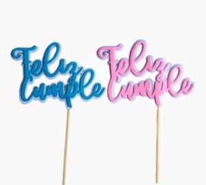 TOPPER GOMA EVA FRASE FELIZ CUMPLE CELESTE Y ROSA