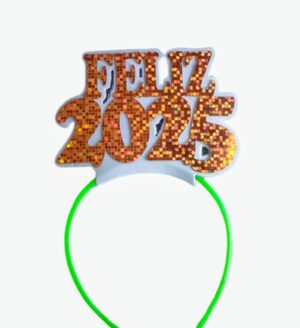 VINCHA HOLOGRAFICA NAVIDAD FRASE FELIZ 2025 X 6 UNIDADES