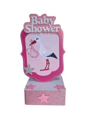 ADORNO ECO CON BASE CIGÜEÑA ROSA BABY SHOWER